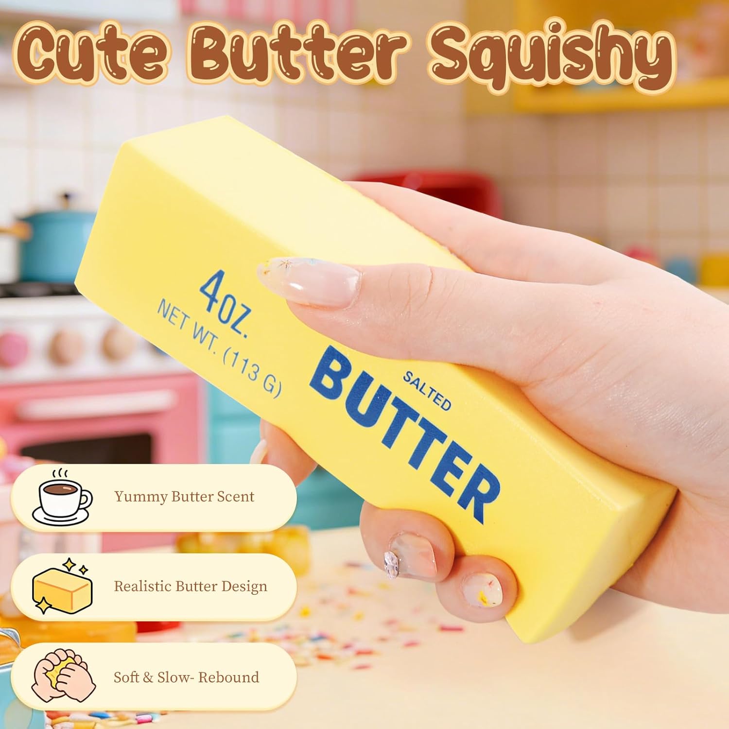 Squeeze Butter Toy, Butter Squishy Stress Toy, Slow Rebound Butter Squeeze Stress toy- Pack of 1