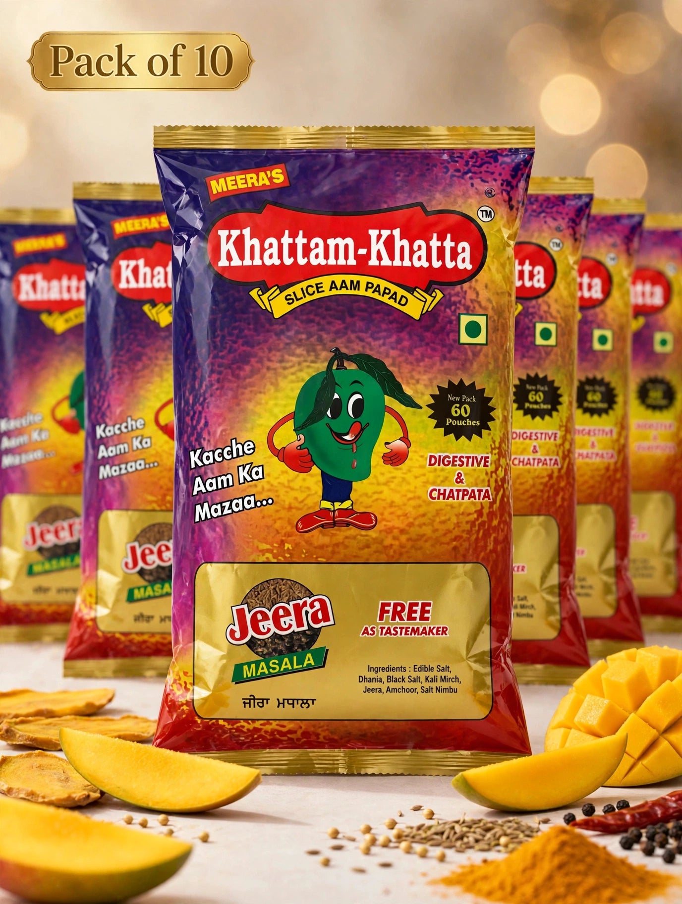 Khattam-Khatta Slice Aam Papad with Jeera Masala - Pack of 10